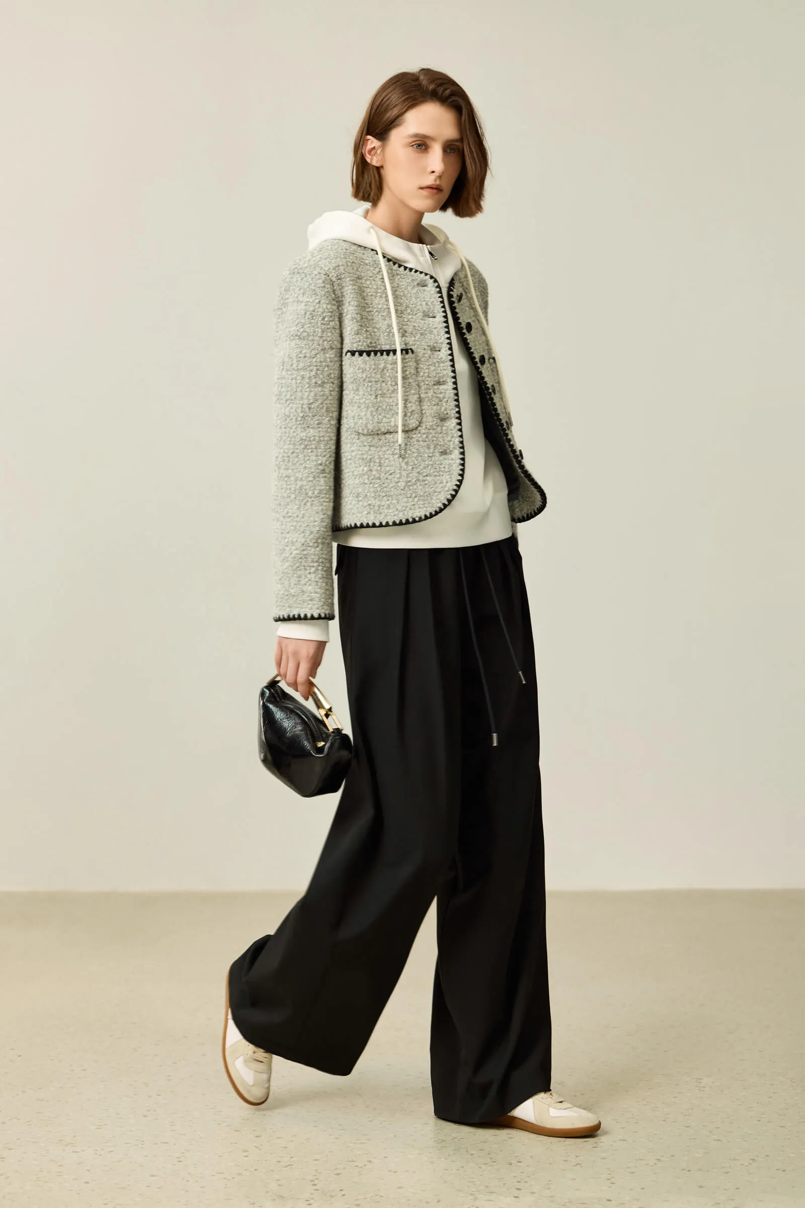 LILY Textured Color-Block Tweed Short Jacket