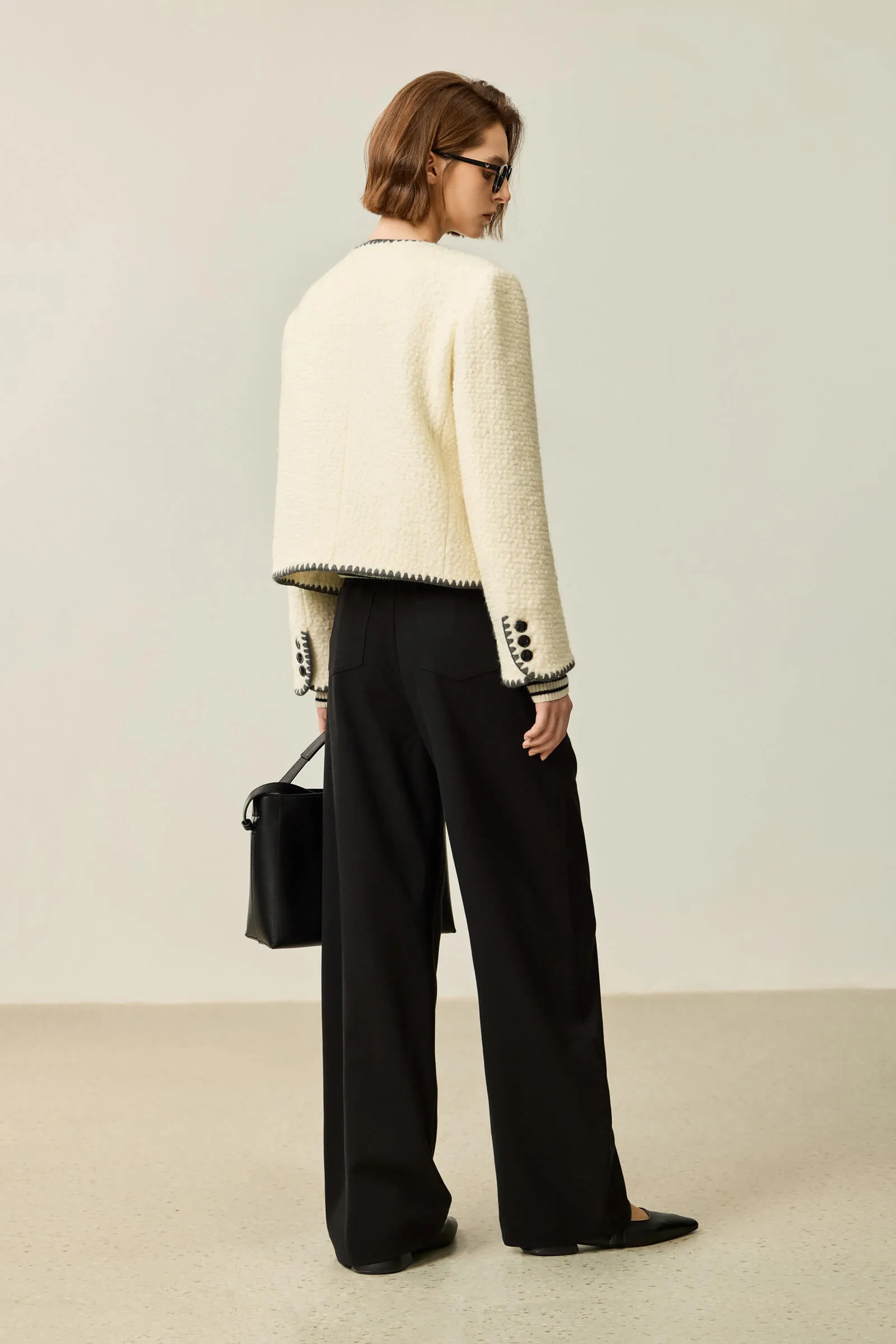 LILY Textured Color-Block Tweed Short Jacket