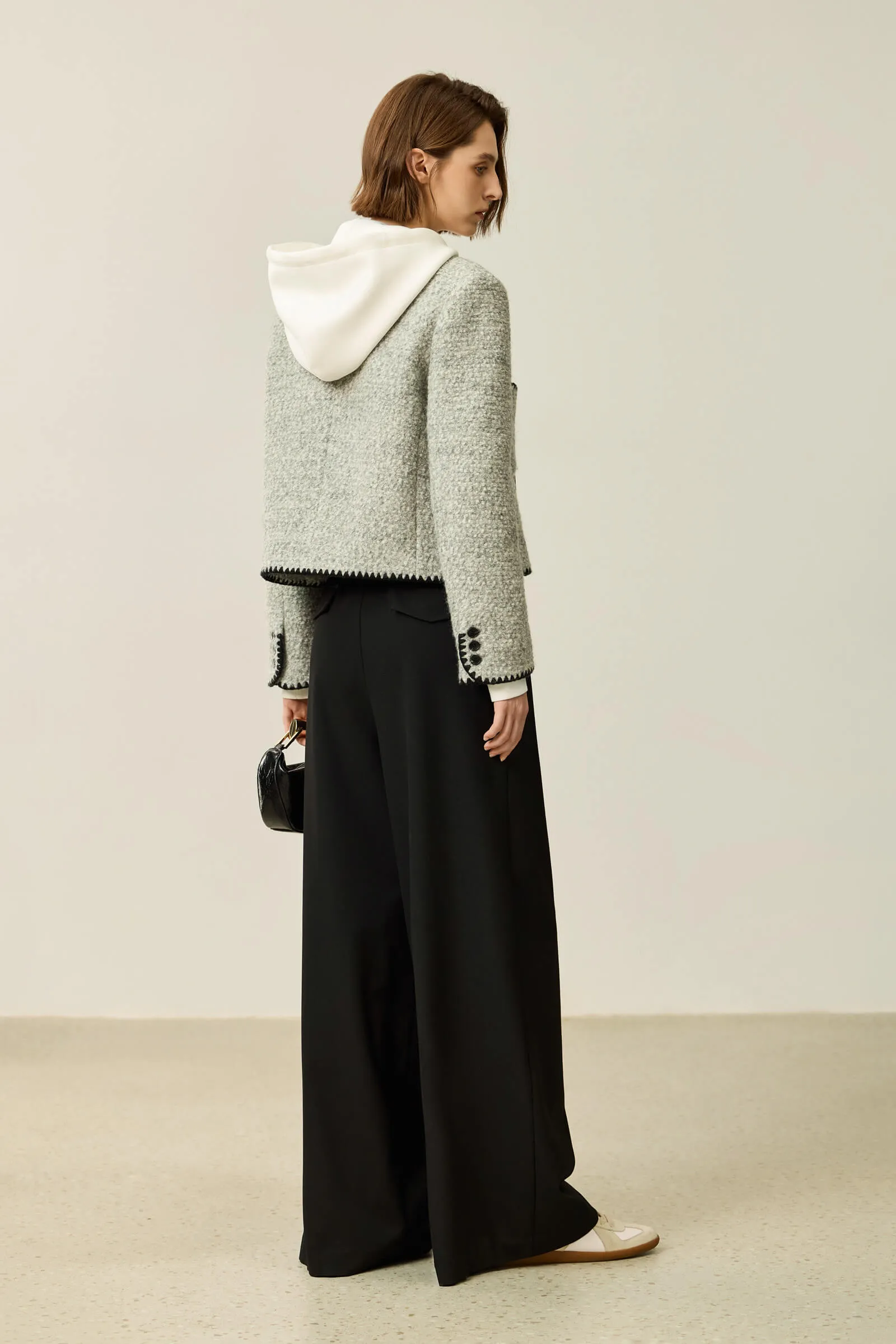 LILY Textured Color-Block Tweed Short Jacket