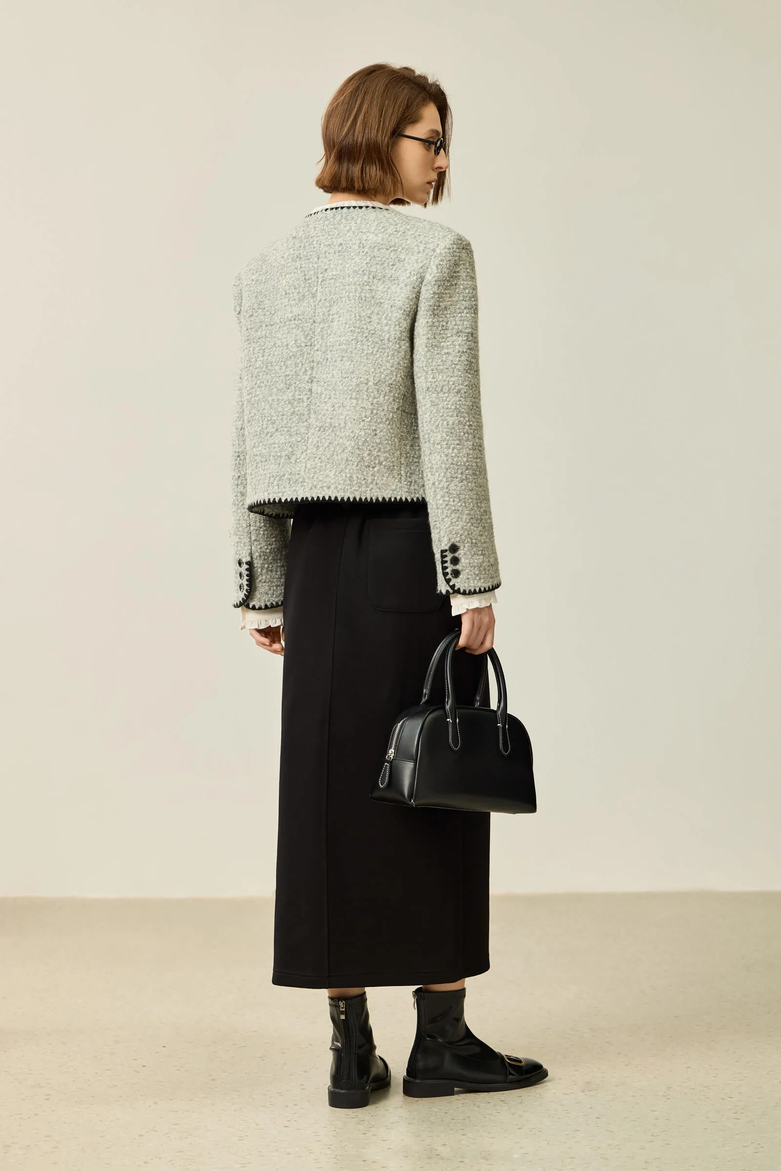 LILY Textured Color-Block Tweed Short Jacket