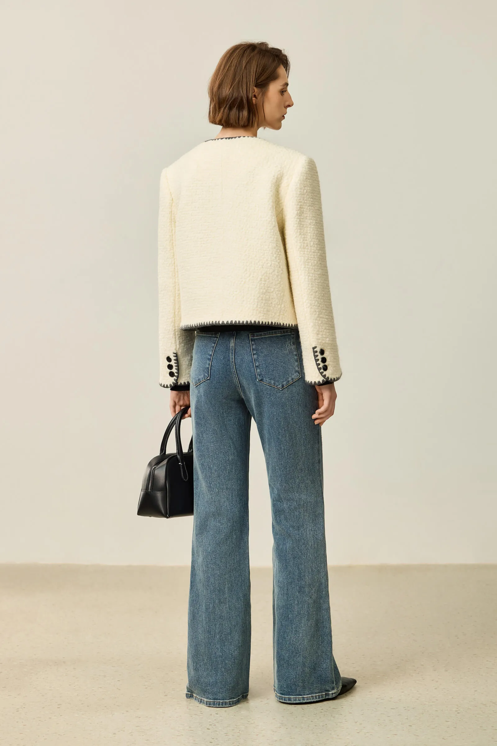 LILY Textured Color-Block Tweed Short Jacket