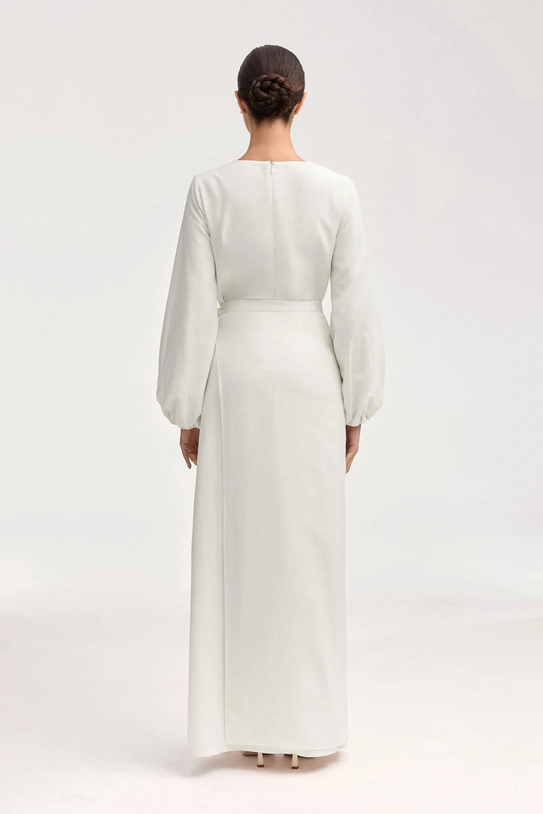 Linen Maxi Dress & Wrap Skirt Set - Off White