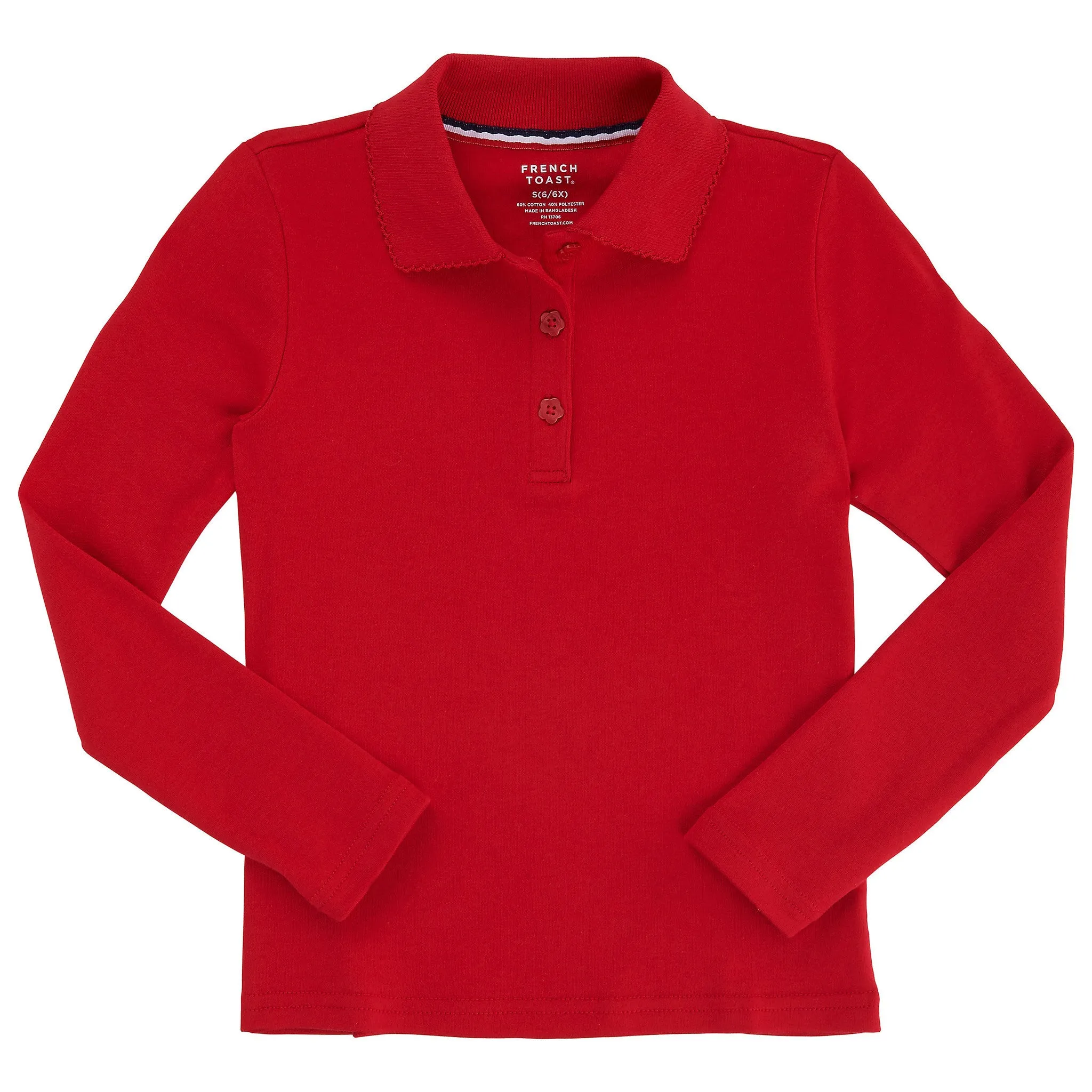 Long Sleeve Polo Shirt with Lace Trim Plus Sizes (6 Colors)