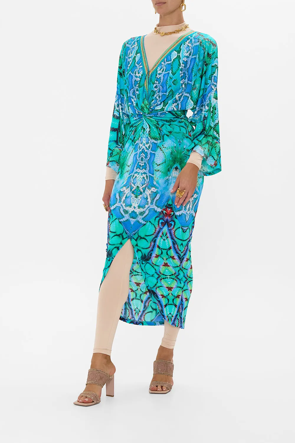 LONG SPLIT FRONT TWIST DRESS LAND OF WONDER