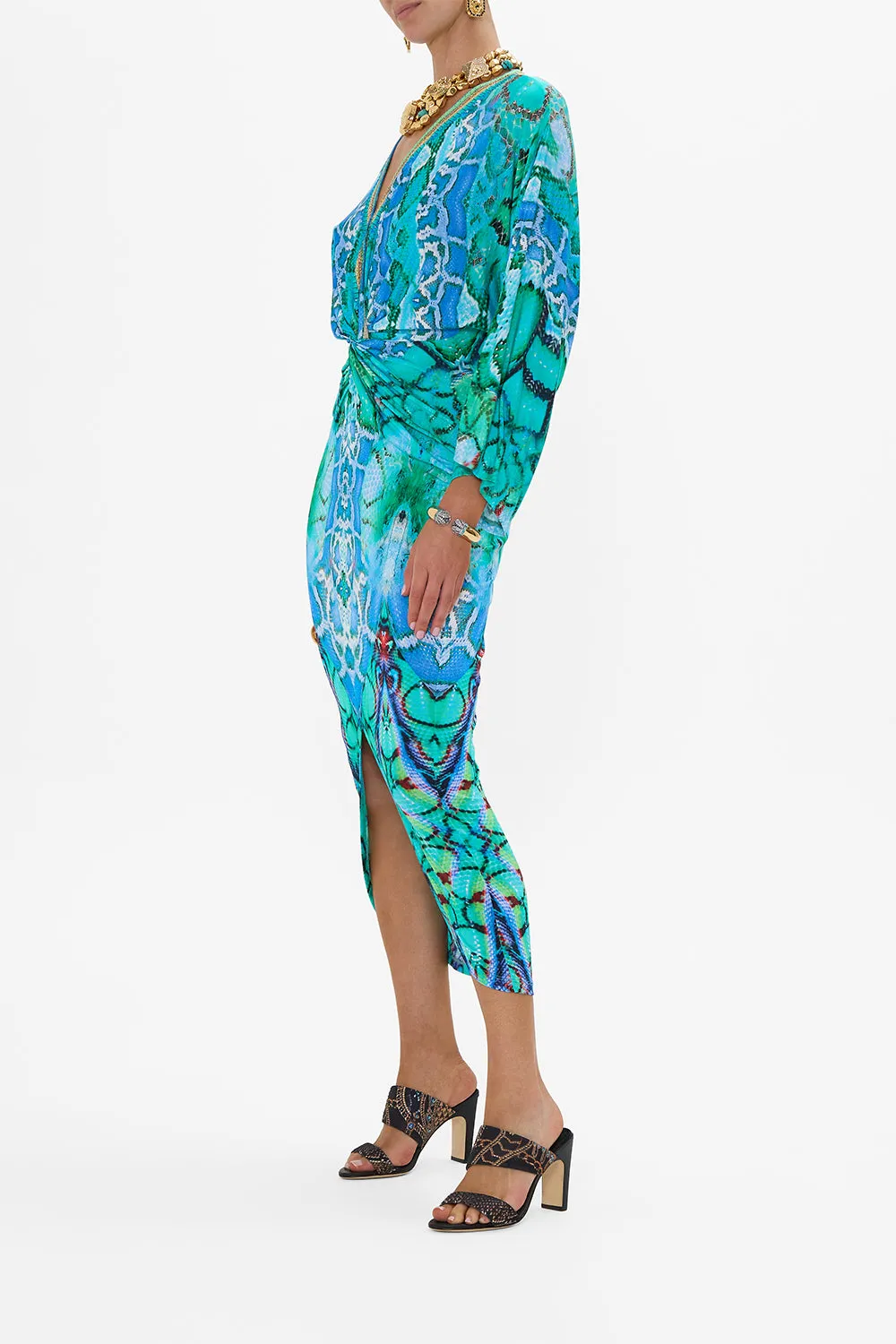 LONG SPLIT FRONT TWIST DRESS LAND OF WONDER