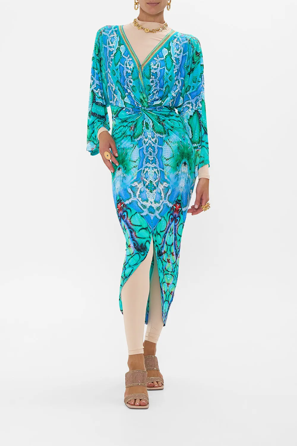 LONG SPLIT FRONT TWIST DRESS LAND OF WONDER