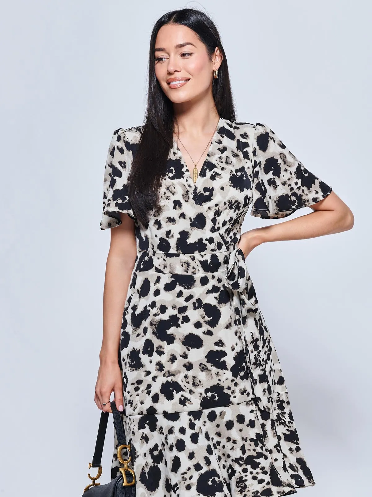 Loretta Wrap Tie Waist Skater Dress, Abstract Multi