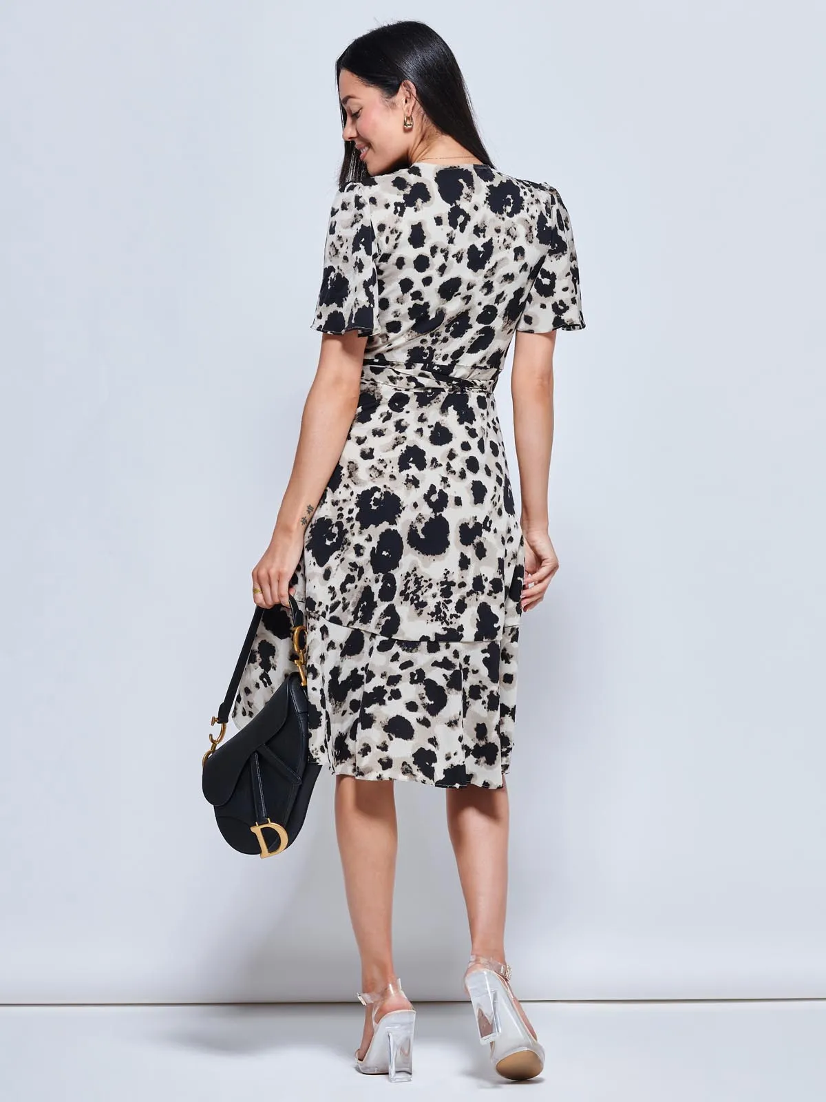 Loretta Wrap Tie Waist Skater Dress, Abstract Multi