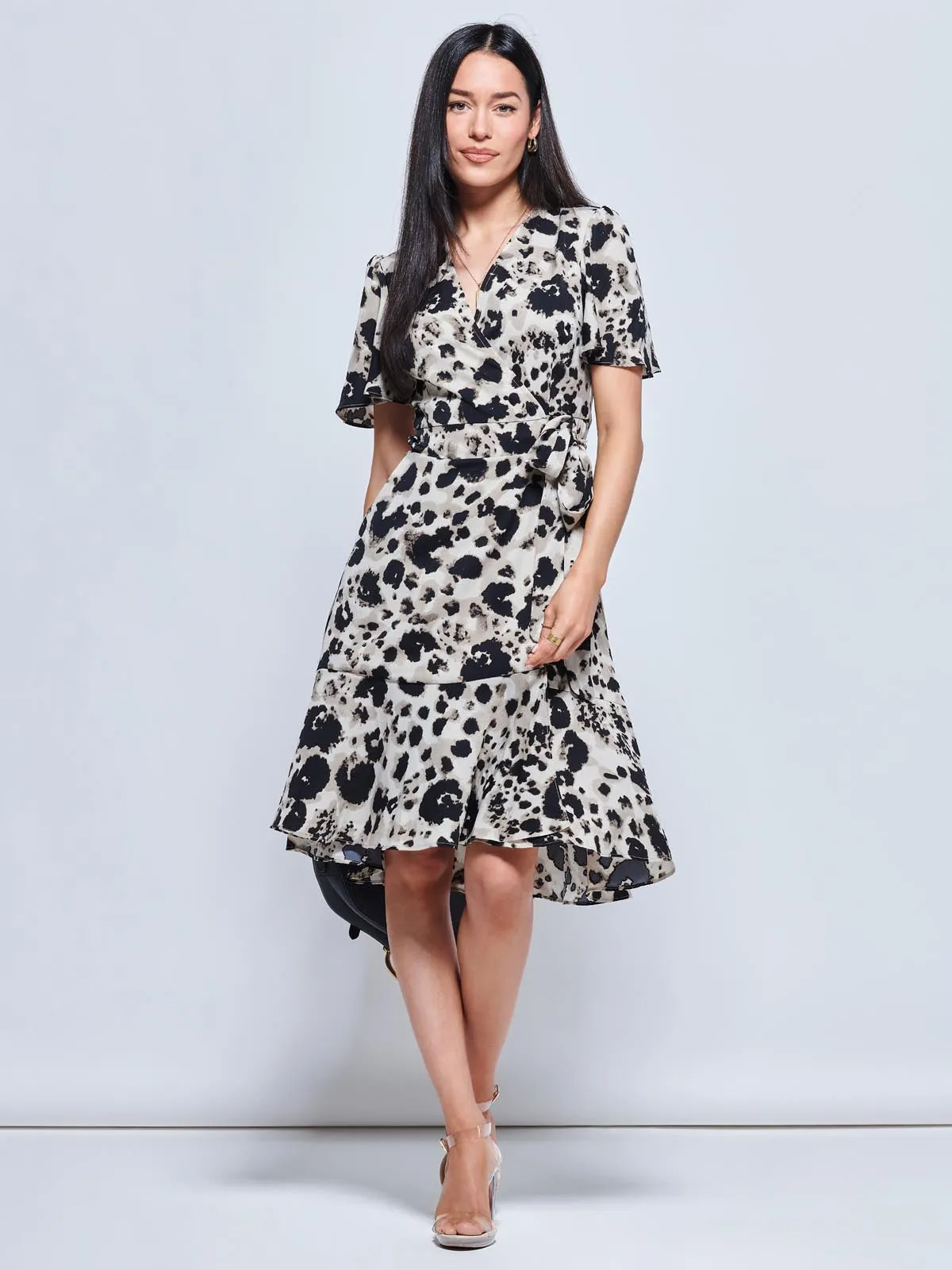 Loretta Wrap Tie Waist Skater Dress, Abstract Multi
