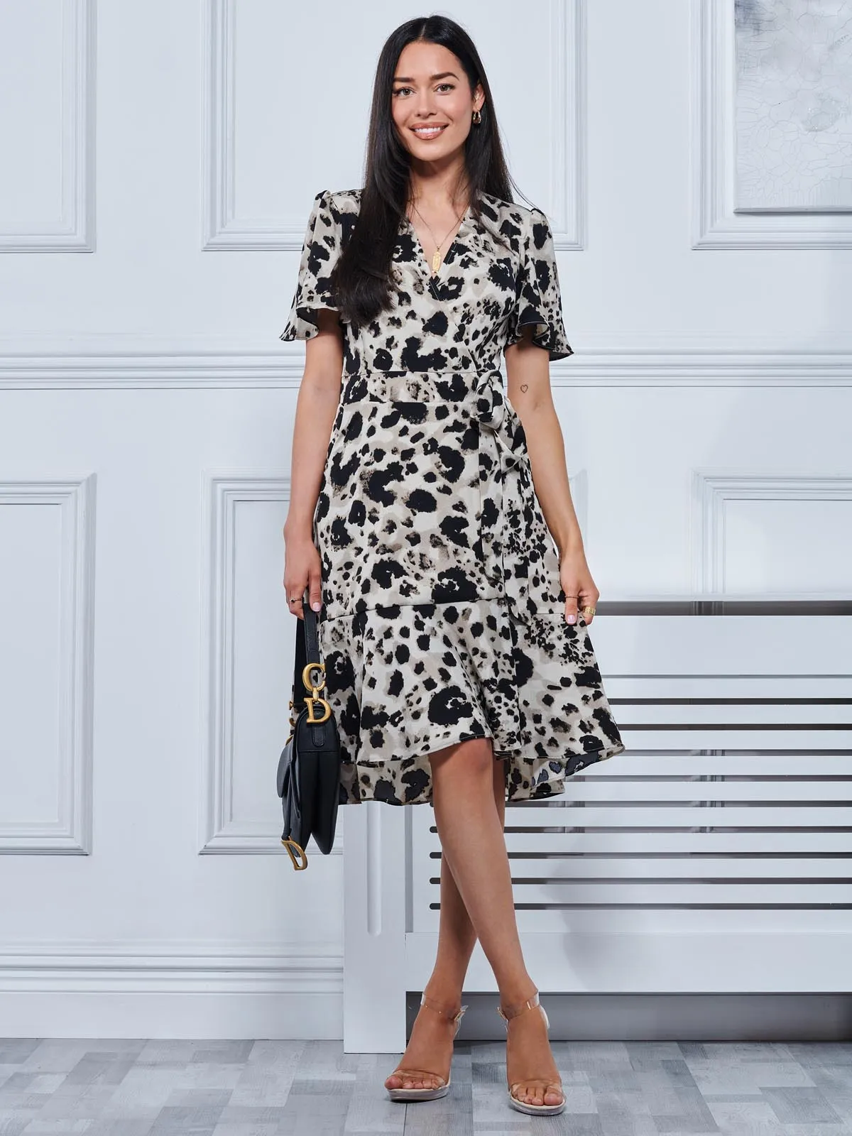 Loretta Wrap Tie Waist Skater Dress, Abstract Multi