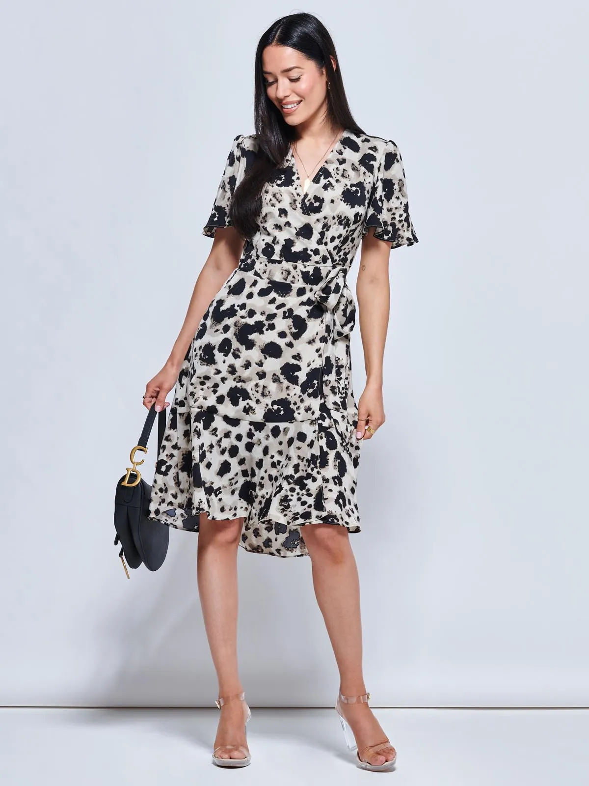 Loretta Wrap Tie Waist Skater Dress, Abstract Multi