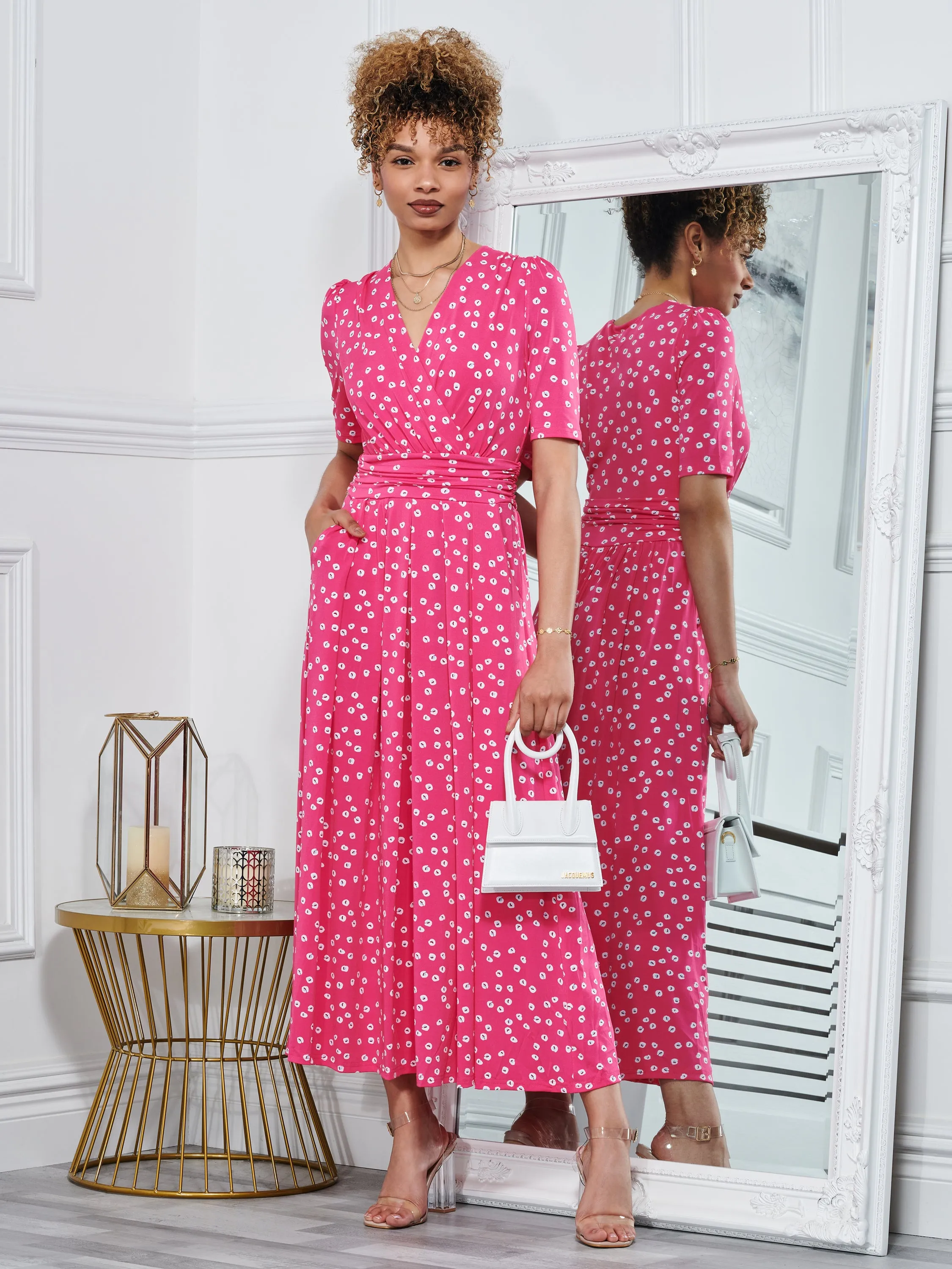 Lyanna Wrap Front Maxi Dress, Hot Pink