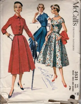 McCall's 3531 Ladies Shirtwaist Dress Bolero Jacket Vintage 1950's Sewing Pattern