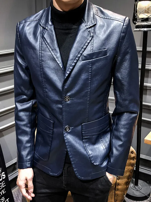 Men's Fashion Slim Fit PU Leather Suit Jacket