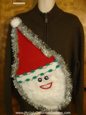 Mens Furry Faced Santa Tacky Christmas Sweater