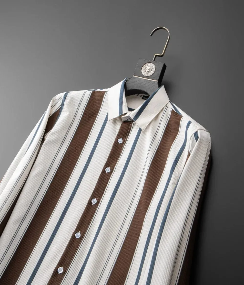 Men's Long Sleeve Waffle Striped Shirt: Slim Fit for Casual and Formal Dress, Perfect for Parties