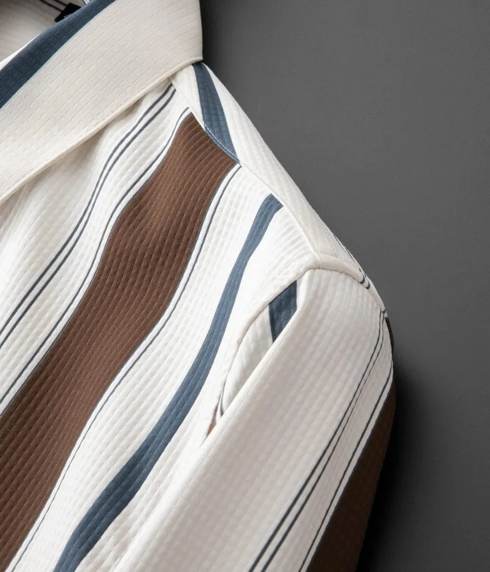 Men's Long Sleeve Waffle Striped Shirt: Slim Fit for Casual and Formal Dress, Perfect for Parties