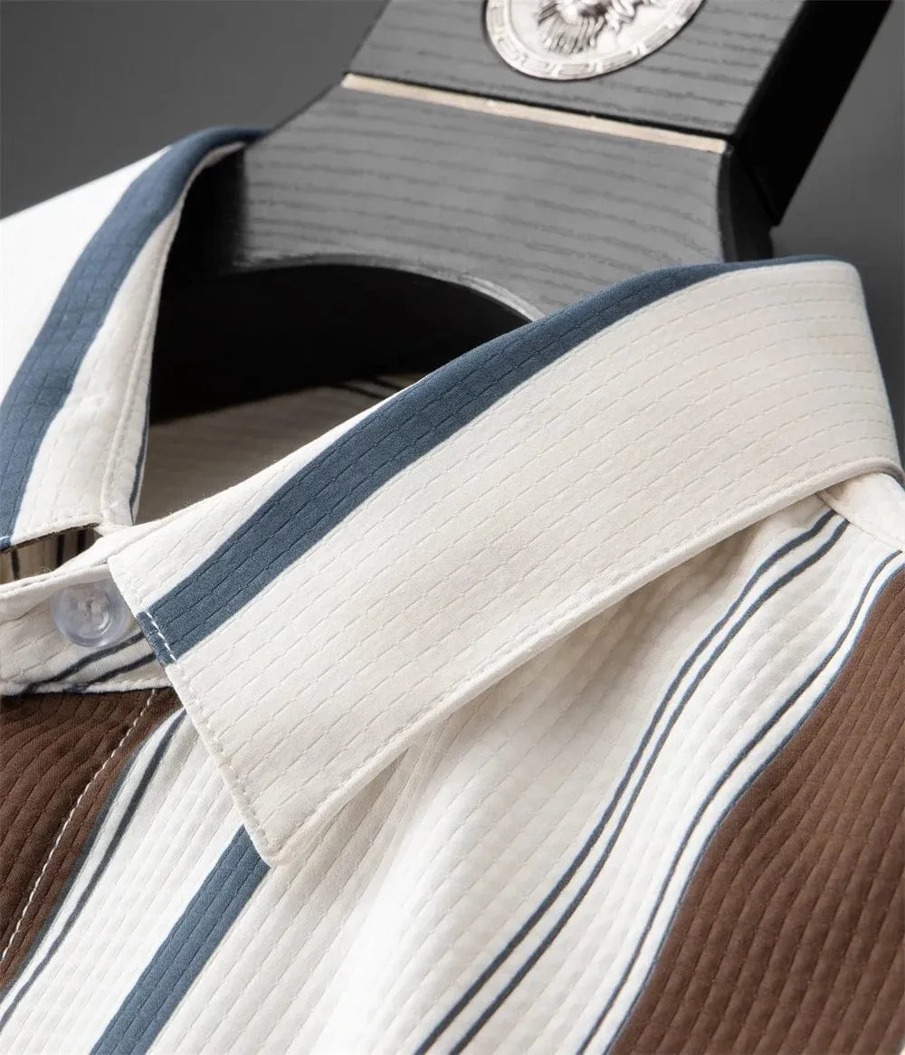 Men's Long Sleeve Waffle Striped Shirt: Slim Fit for Casual and Formal Dress, Perfect for Parties