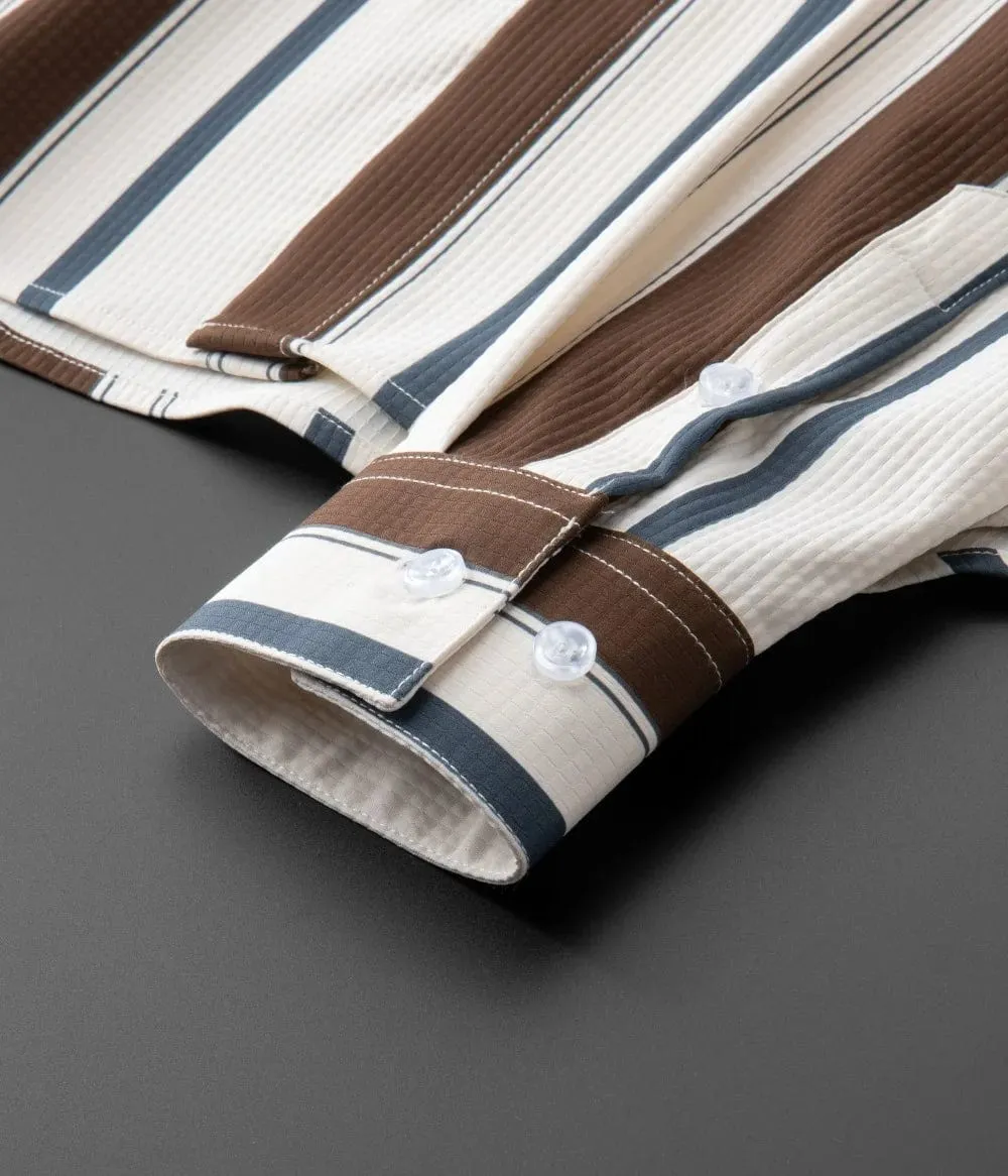 Men's Long Sleeve Waffle Striped Shirt: Slim Fit for Casual and Formal Dress, Perfect for Parties