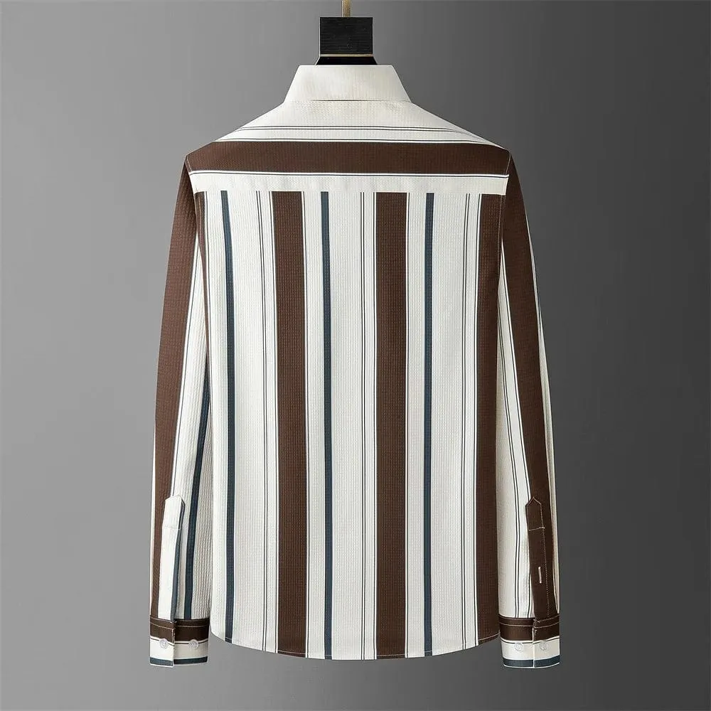Men's Long Sleeve Waffle Striped Shirt: Slim Fit for Casual and Formal Dress, Perfect for Parties