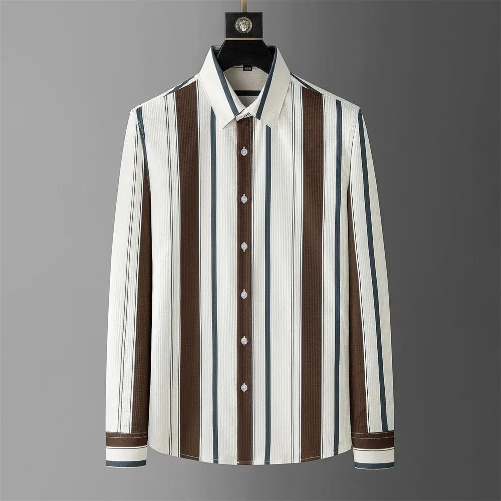 Men's Long Sleeve Waffle Striped Shirt: Slim Fit for Casual and Formal Dress, Perfect for Parties