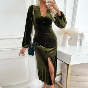 METAVERSMALL New new Valentine's Day velvet skirt temperament elegant medium and long dress lace collar party dress dress