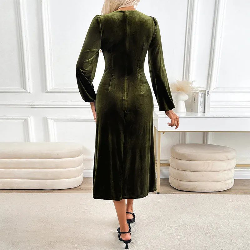 METAVERSMALL New new Valentine's Day velvet skirt temperament elegant medium and long dress lace collar party dress dress