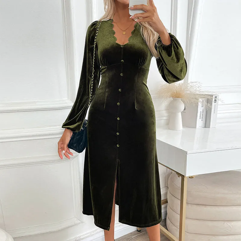 METAVERSMALL New new Valentine's Day velvet skirt temperament elegant medium and long dress lace collar party dress dress