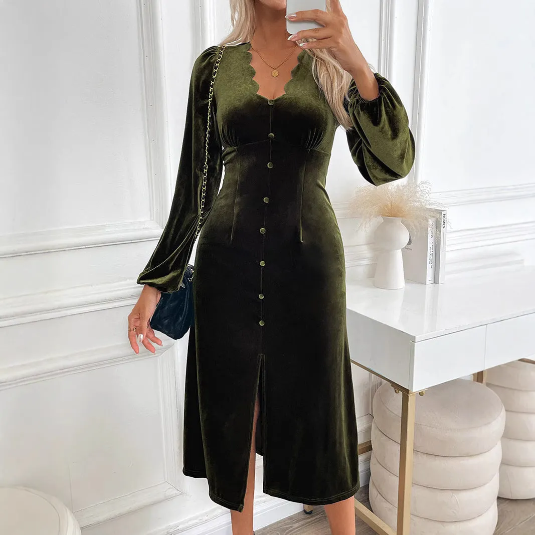 METAVERSMALL New new Valentine's Day velvet skirt temperament elegant medium and long dress lace collar party dress dress