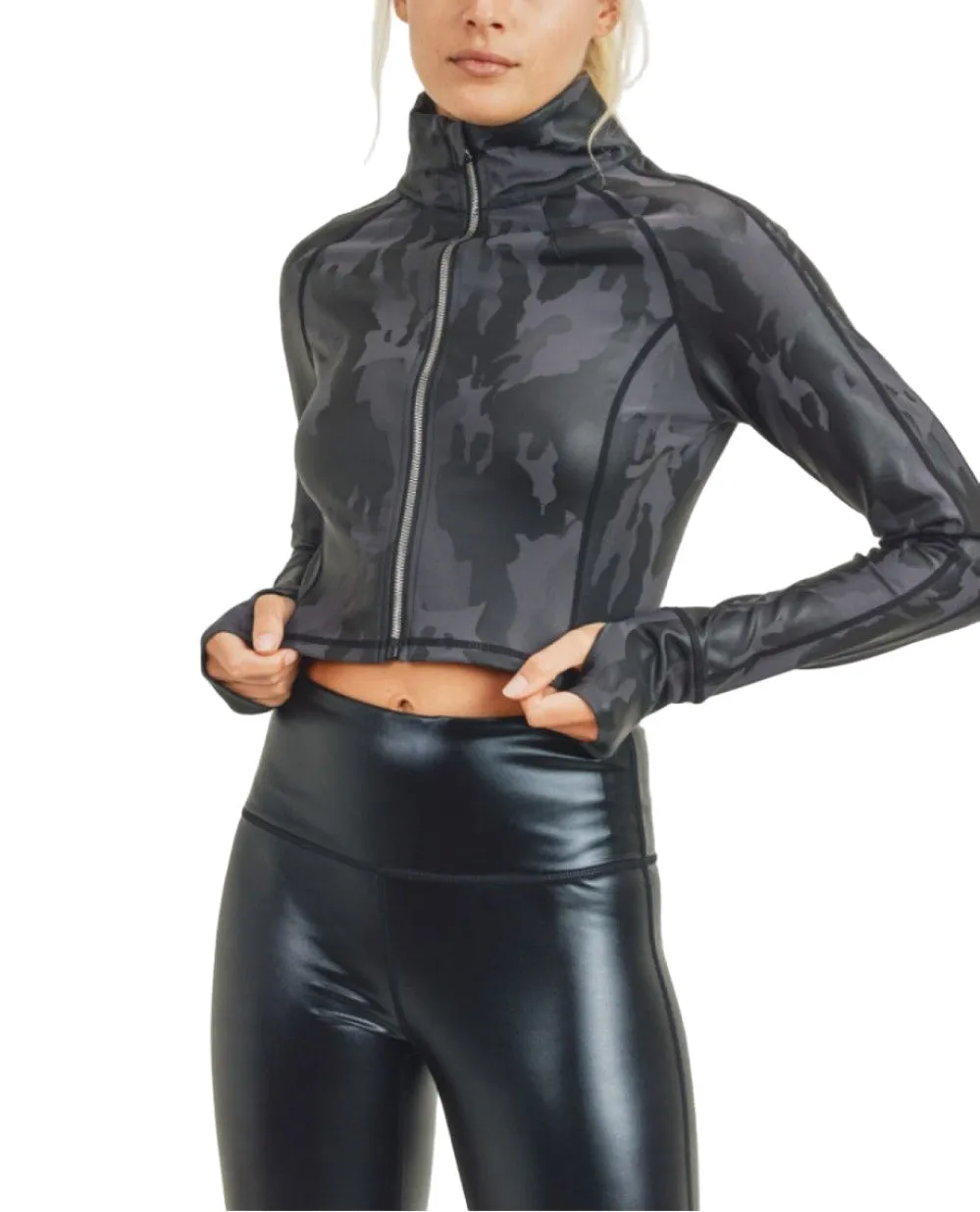 Mono B Camo Foil Cropped Raglan Jacket AJ2913