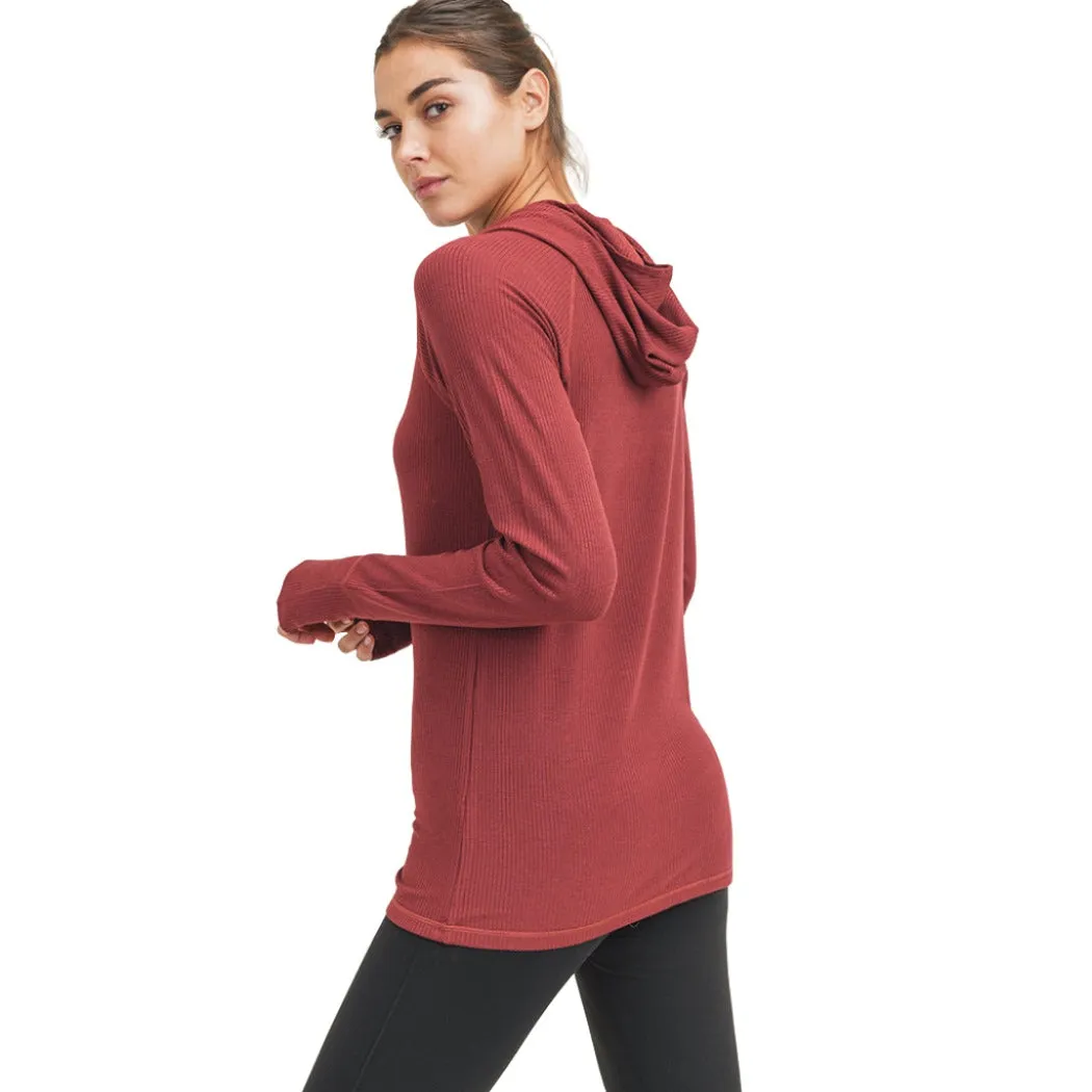 Mono B Funnel Hooded Rib Long Sleeve AT2640 Plus