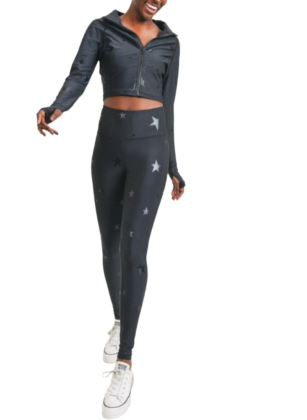 Mono B Star Print Foil Crop Jacket AJ2914