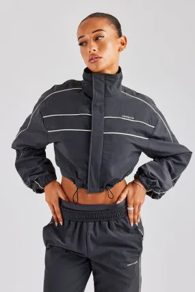 Nylon Cropped Zip Jacket - Charcoal