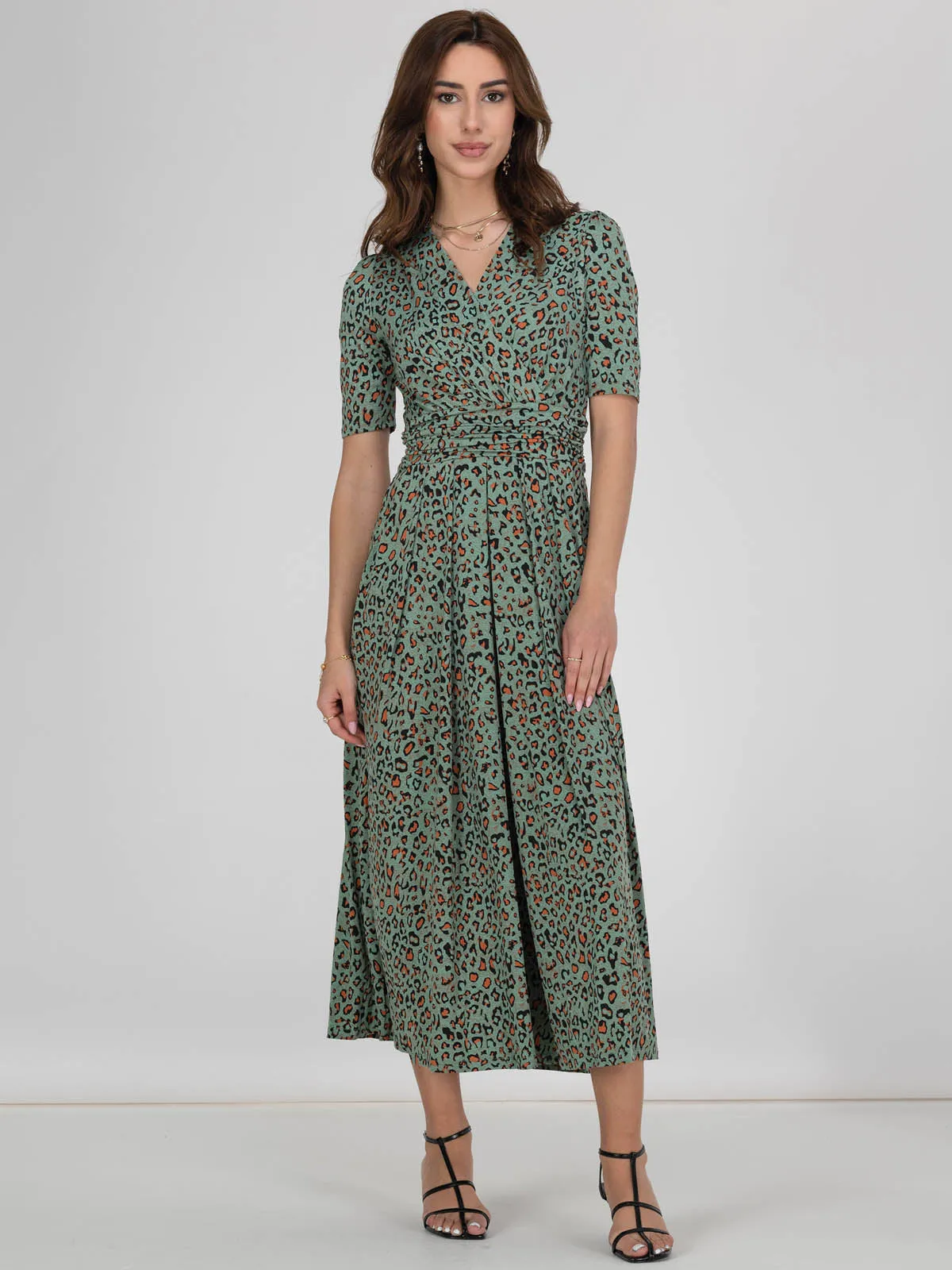 Oakley Animal Print Wrap Maxi Dress, Green Animal