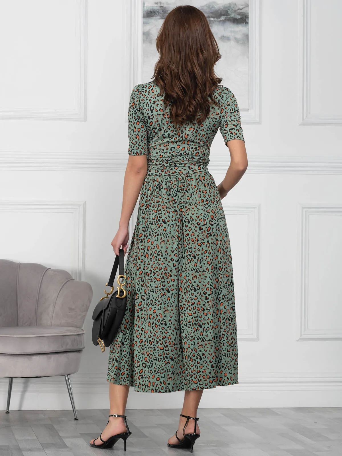Oakley Animal Print Wrap Maxi Dress, Green Animal