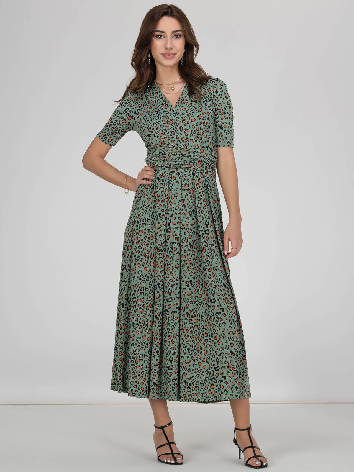 Oakley Animal Print Wrap Maxi Dress, Green Animal