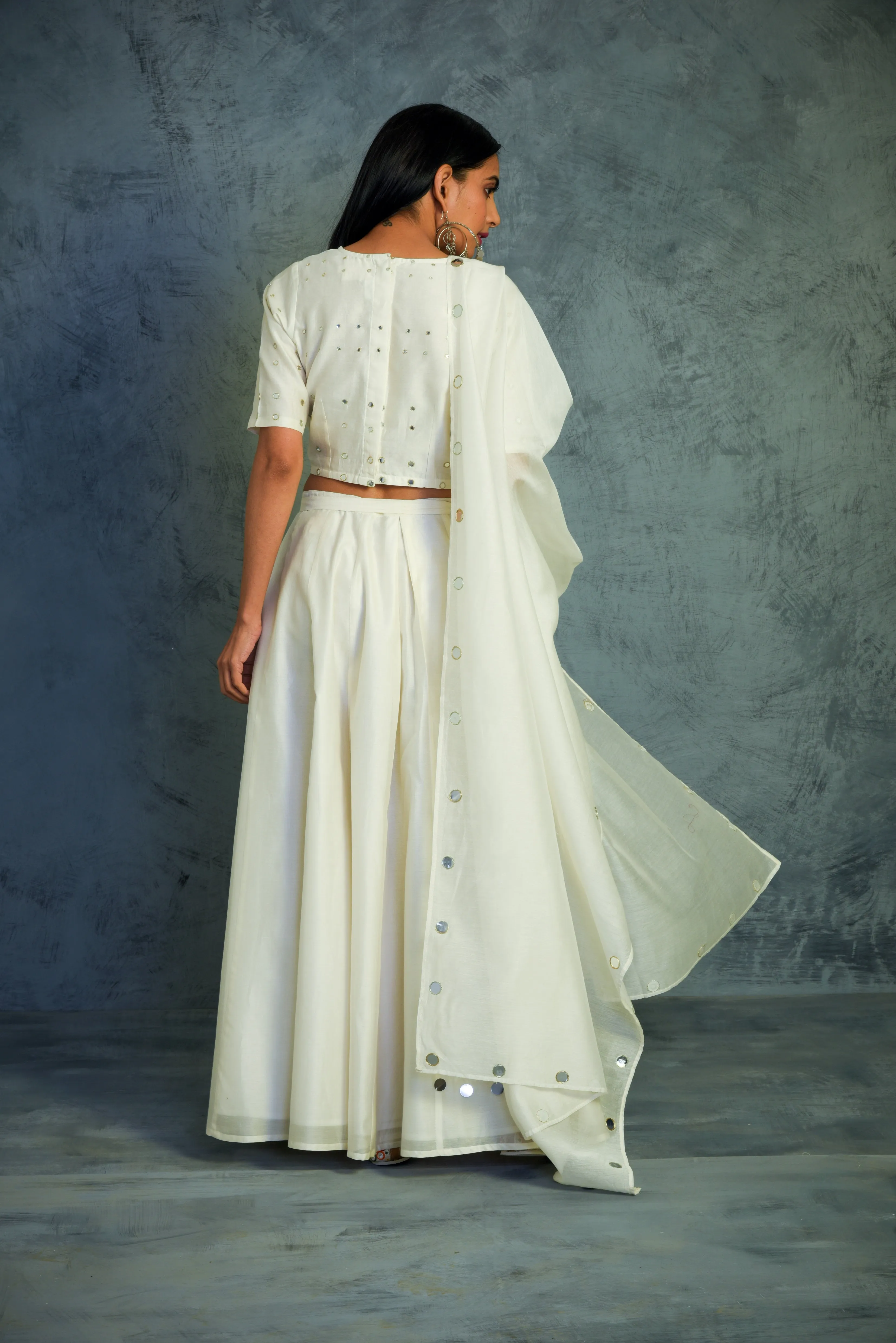 Off White Crop-top Wrap Lehenga - Set of 3