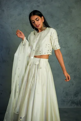 Off White Crop-top Wrap Lehenga - Set of 3