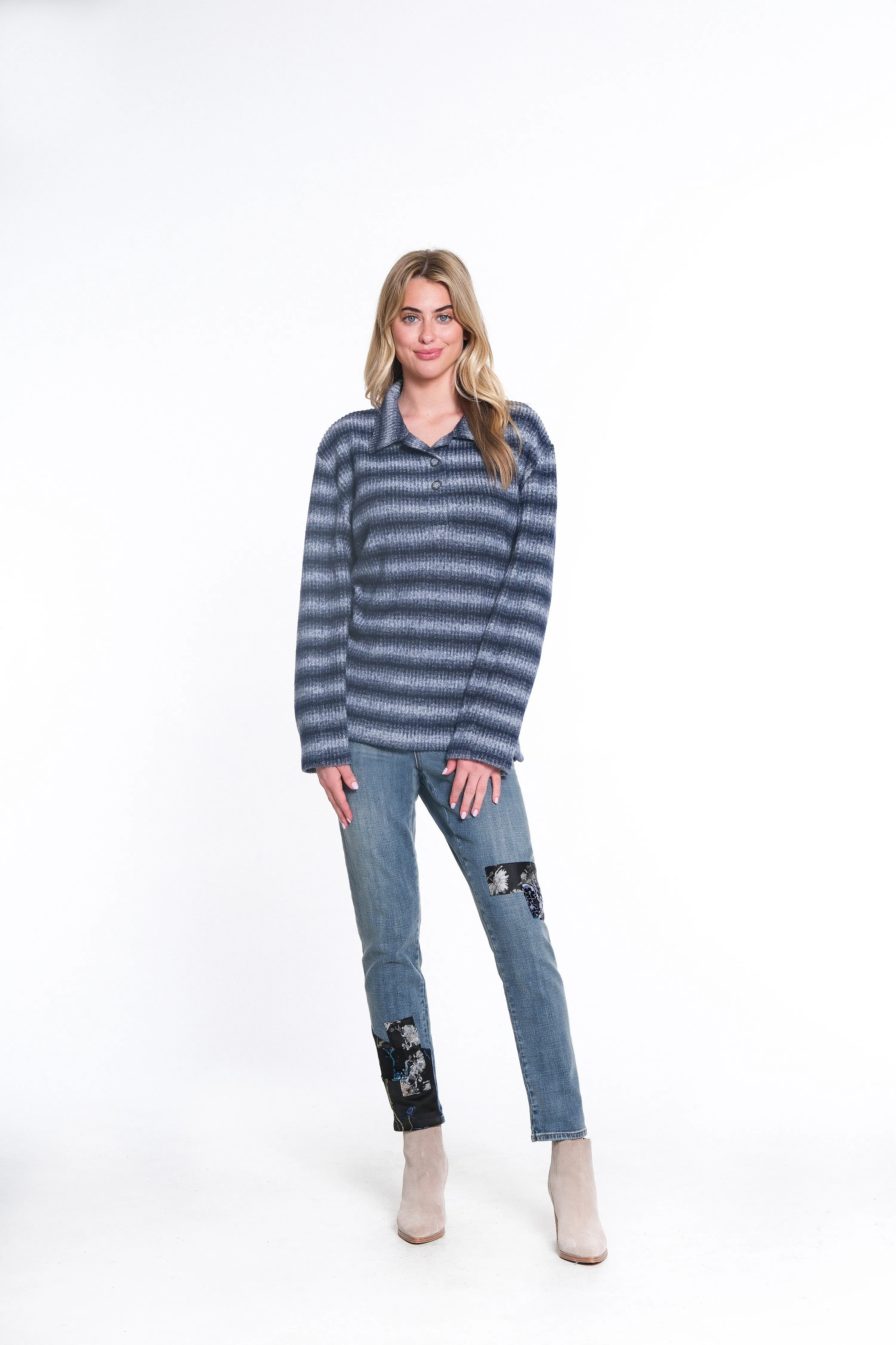 Ombre Polo Top - Heather Blue
