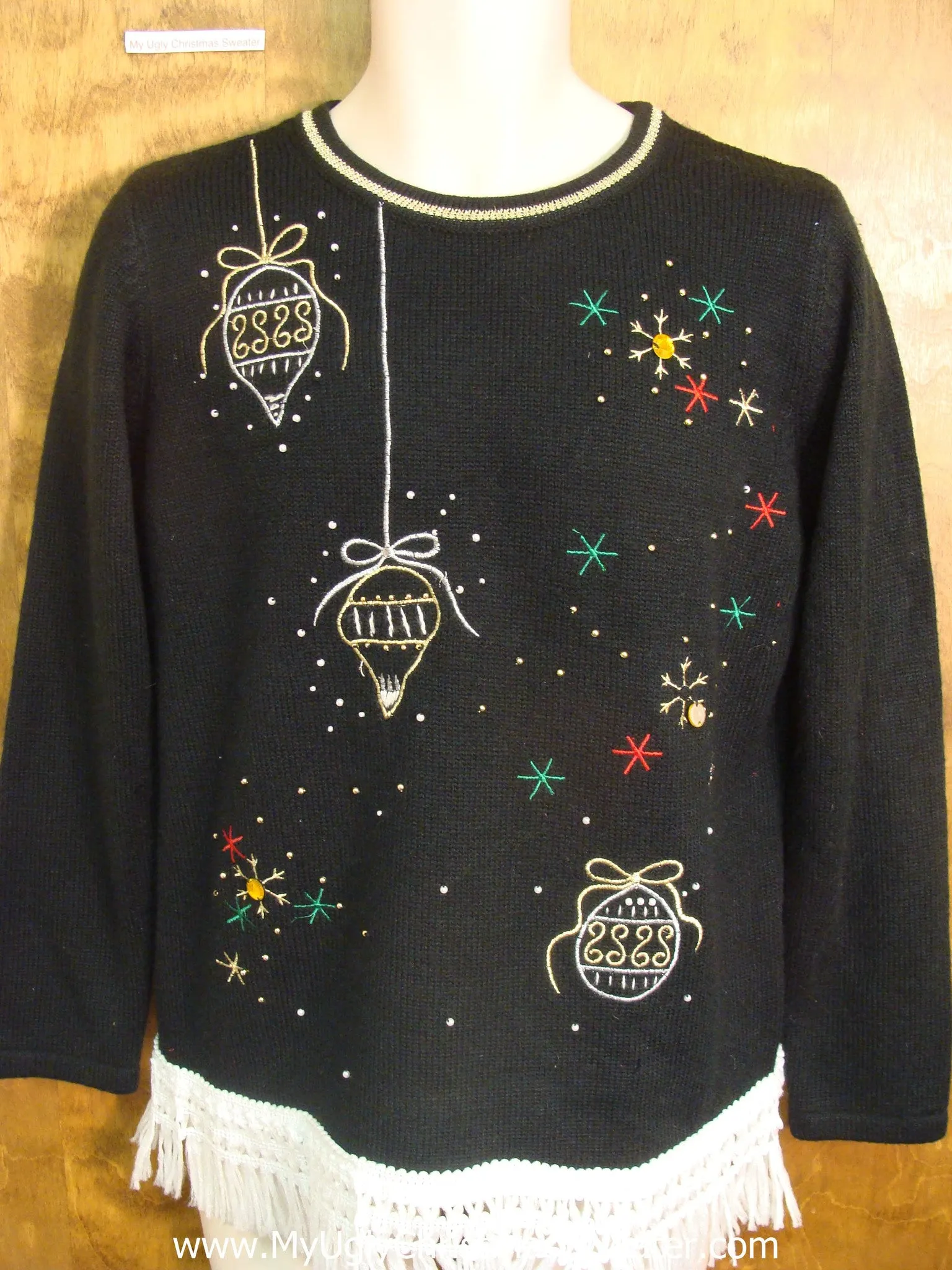 Ornaments and Colorful Snow Tacky Xmas Sweater