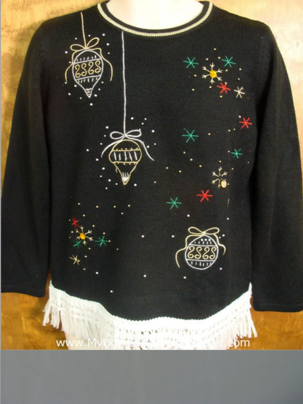 Ornaments and Colorful Snow Tacky Xmas Sweater