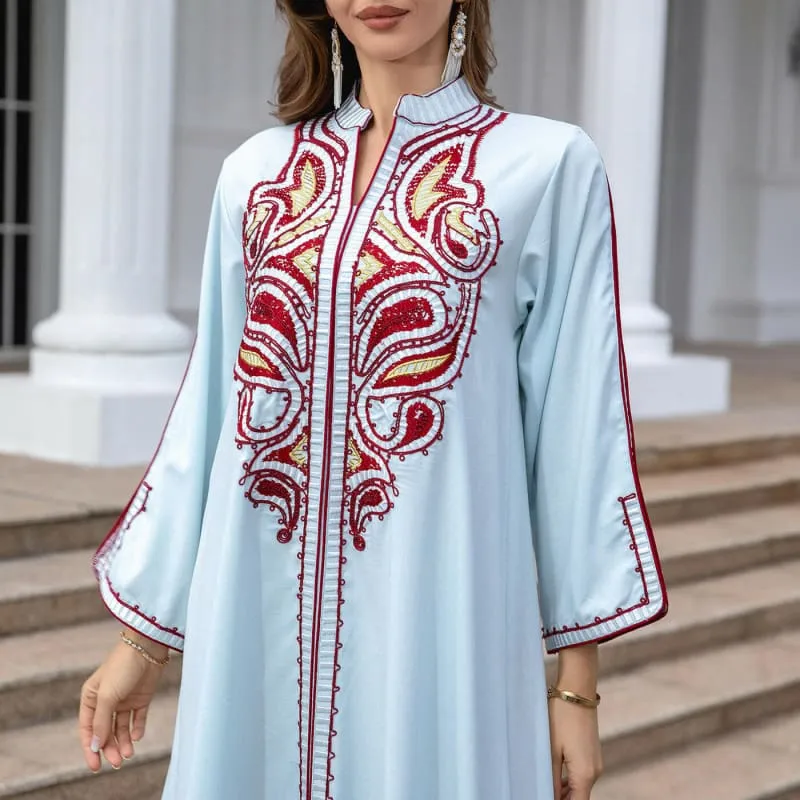 Ornate Muslim Middle East Embroidery Kaftan-style Dress