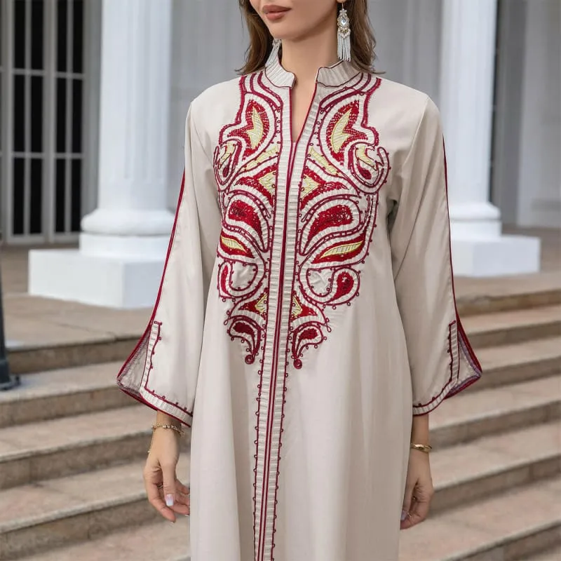 Ornate Muslim Middle East Embroidery Kaftan-style Dress