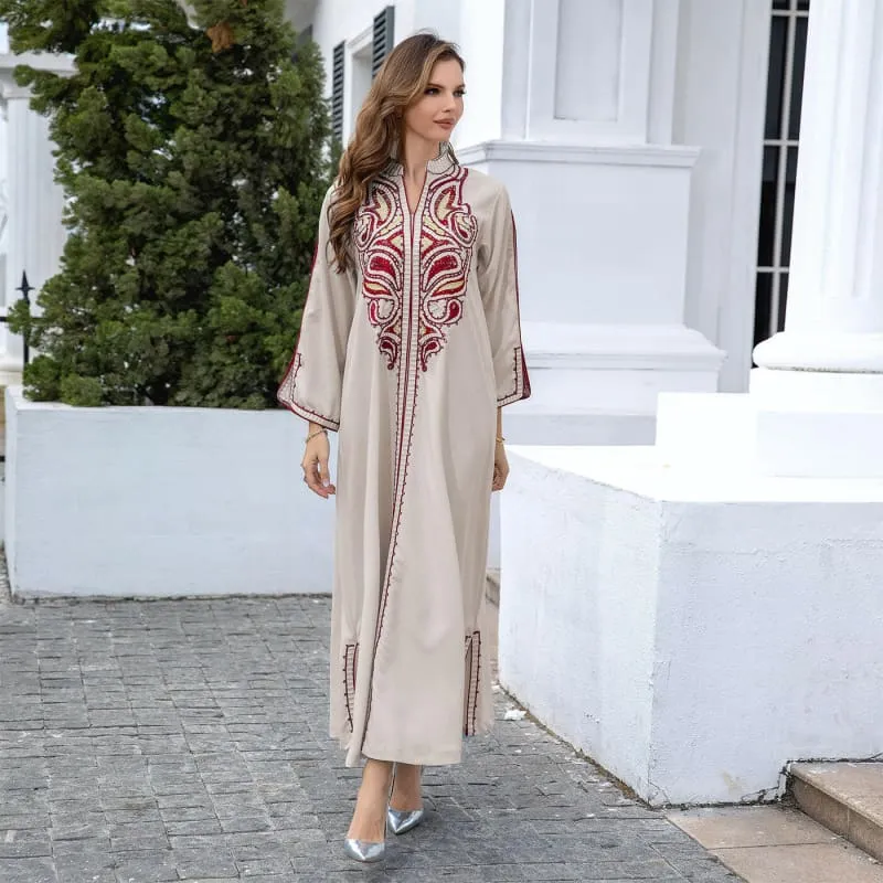 Ornate Muslim Middle East Embroidery Kaftan-style Dress
