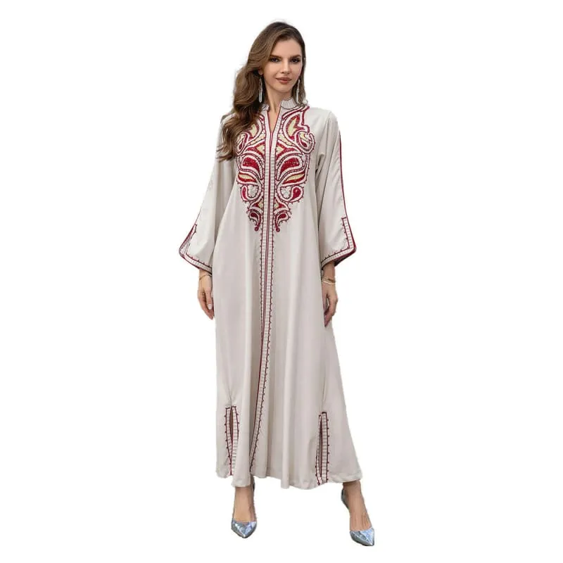 Ornate Muslim Middle East Embroidery Kaftan-style Dress