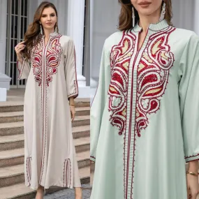 Ornate Muslim Middle East Embroidery Kaftan-style Dress
