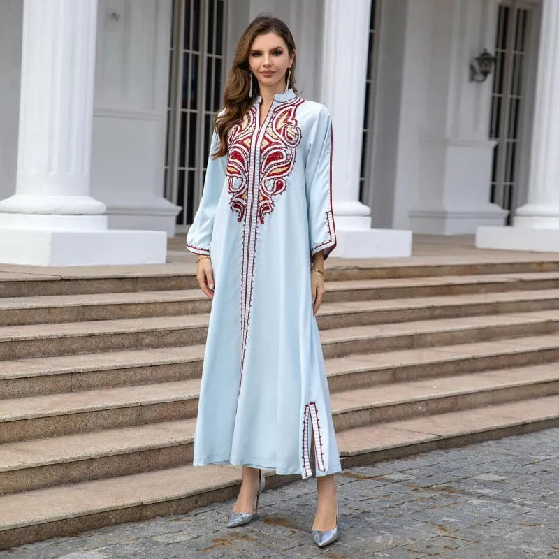 Ornate Muslim Middle East Embroidery Kaftan-style Dress