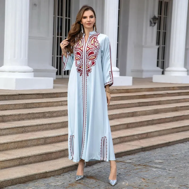 Ornate Muslim Middle East Embroidery Kaftan-style Dress
