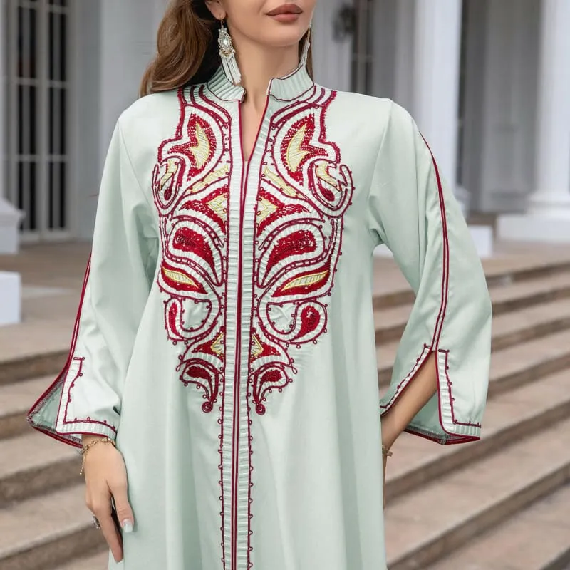 Ornate Muslim Middle East Embroidery Kaftan-style Dress
