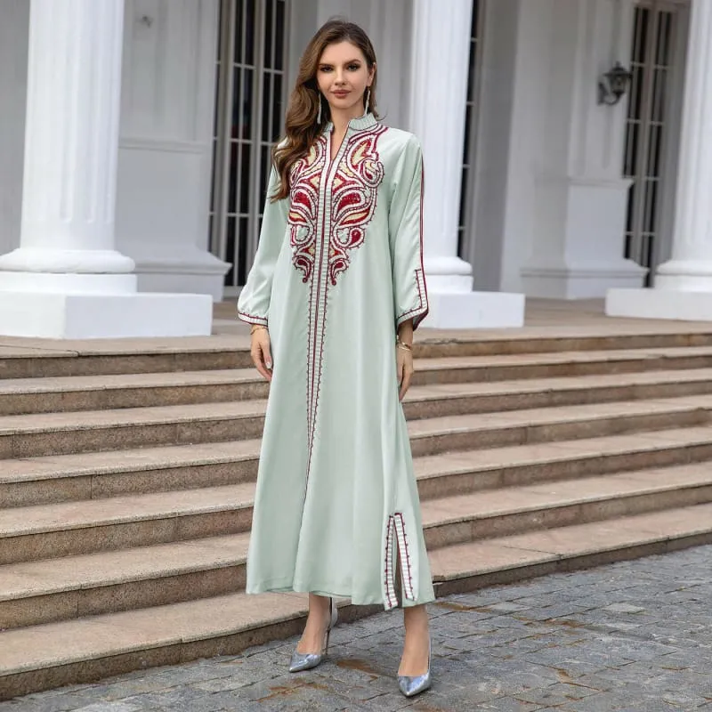 Ornate Muslim Middle East Embroidery Kaftan-style Dress
